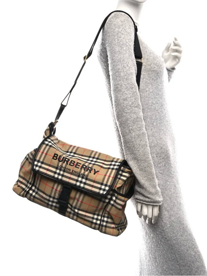 Burberry Beige Nova Check Crossbody Messenger Bag With Black Trim